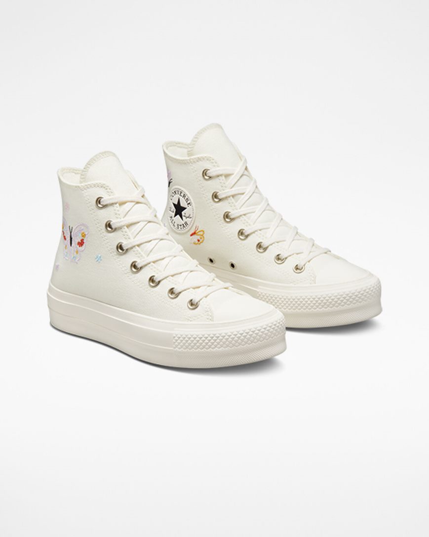 Pantofi Platforma Dama Converse Chuck Taylor All Star Lift Butterfly Wings Inalti Bej Roz | RO KFGEN814